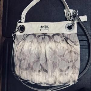 Coach Ashley Op Art 15051 Khaki Platinum Shoulder Bag Early 2010s + Dust Cover